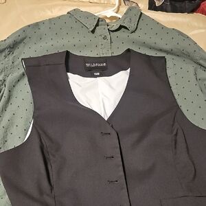 Wildfang complete outfit: Wide leg pants, vest, cotton shirt